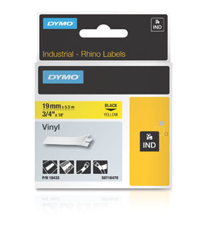 DYMO, CONSUMABLES, THERMAL TRANSFER BLACK ON YELLOW VINYL LABELS, 3/4